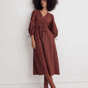 Burgundy Floral Long Sleeved Madewell Dress Medium